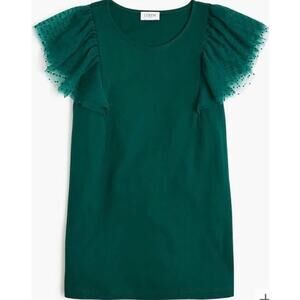 J Crew Tulle Polka Dot Ruffle Shoulder Fashion Tank Top US Women's XXS New